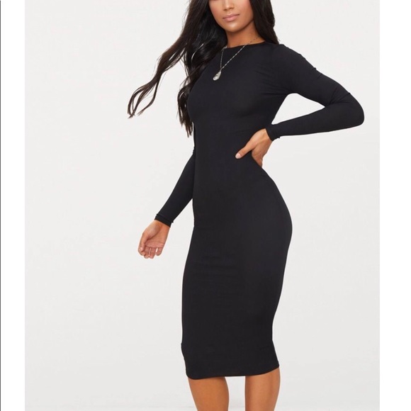 PrettyLittleThing Black Long Sleeve Midi Dress - Picture 1 of 2